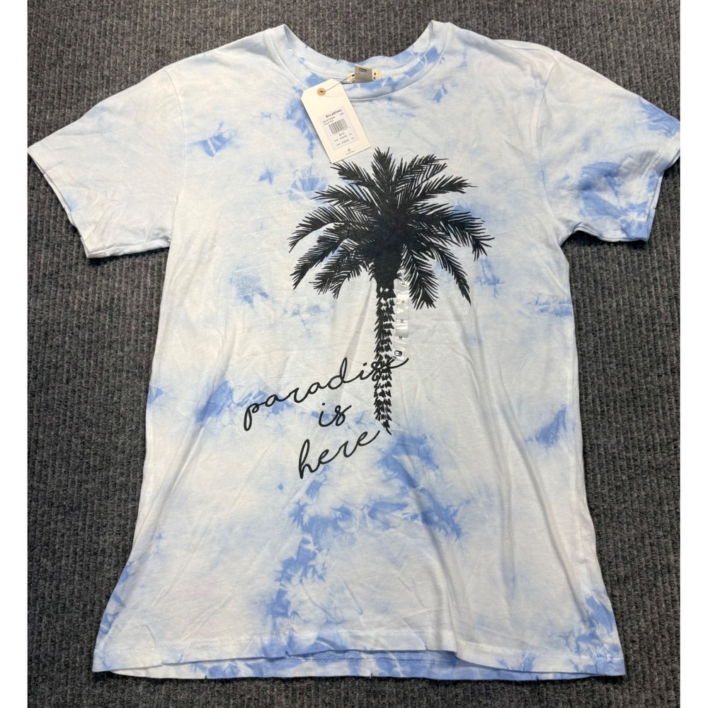 Billabong Womens Palm Trip Tie Dye Graphic T-Shirt Blue White ABJKT00254 M